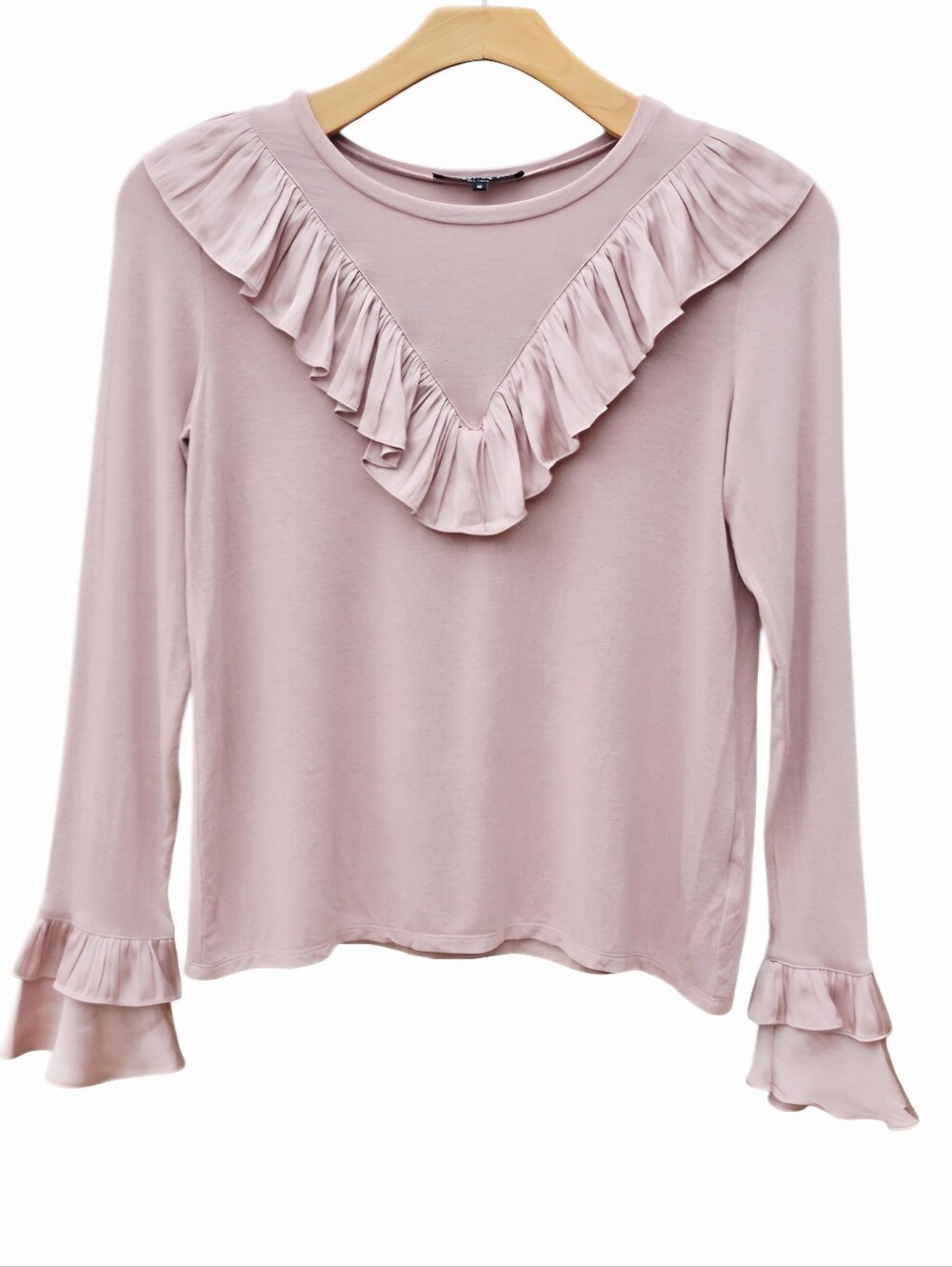Generation Love Mauve Satin Ruffle Knit Top M Fall Workwear Coquette Pullover